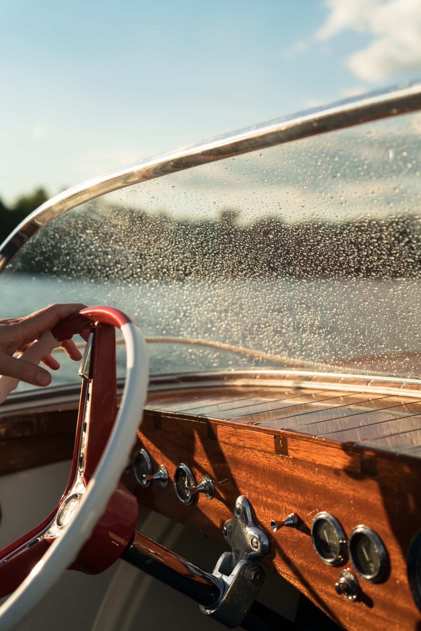 Wooden boat windshield, highlighting different boats and boat types